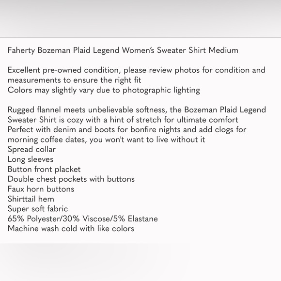 Faherty Bozeman Plaid Legend Women’s Sweater Shirt Medium - Picture 13 of 13